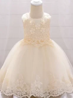 Robes de demoiselle d'honneur blanches robes d'occasion spéciale dentelle blanche sans manches col bijou robes de demoiselle d'honneur