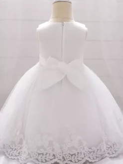 Robes de demoiselle d'honneur blanches robes d'occasion spéciale dentelle blanche sans manches col bijou robes de demoiselle d'honneur