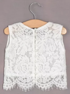 Robes de demoiselle d'honneur blanches deux pièces en dentelle blanche sans manches à col bijou