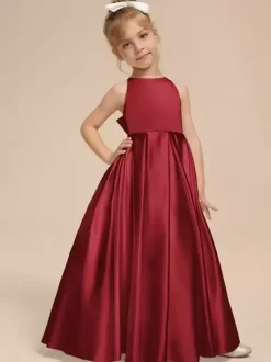 Robes de demoiselle d'honneur blanches en tissu satiné ivoire sans manches à col en V