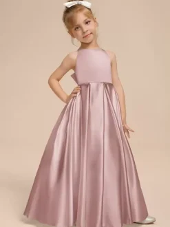 Robes de demoiselle d'honneur blanches en tissu satiné ivoire sans manches à col en V