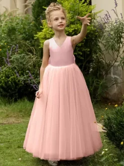 Robes de demoiselle d'honneur de mariage robes d'occasion spéciale rose blush n艙uds sans manches