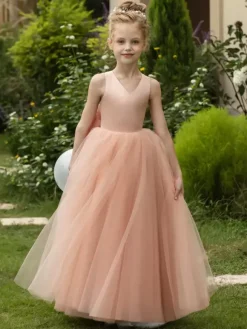 Robes de demoiselle d'honneur de mariage robes d'occasion spéciale rose blush n艙uds sans manches