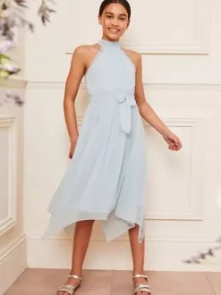 Robes de demoiselle d'honneur de mariage Robes pour occasions spéciales Bleu bébé Sans manches Paillettes