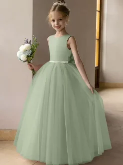 Robes de demoiselle d'honneur de mariage robes d'occasion spéciale rose Lotus n艙uds sans manches