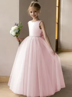 Robes de demoiselle d'honneur de mariage robes d'occasion spéciale rose Lotus n艙uds sans manches