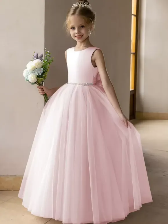 Robes de demoiselle d'honneur de mariage robes d'occasion spéciale rose Lotus n艙uds sans manches