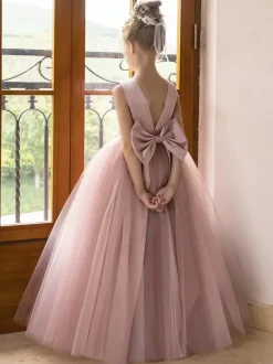 Robes de demoiselle d'honneur de mariage robes d'occasion spéciale rose Lotus n艙uds sans manches