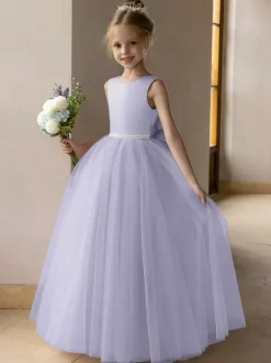 Robes de demoiselle d'honneur de mariage robes d'occasion spéciale rose Lotus n艙uds sans manches