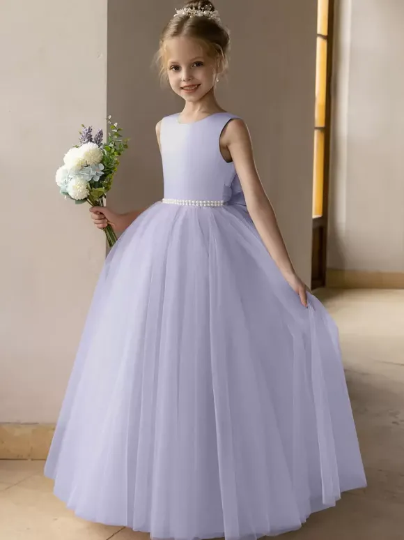 Robes de demoiselle d'honneur de mariage robes d'occasion spéciale rose Lotus n艙uds sans manches