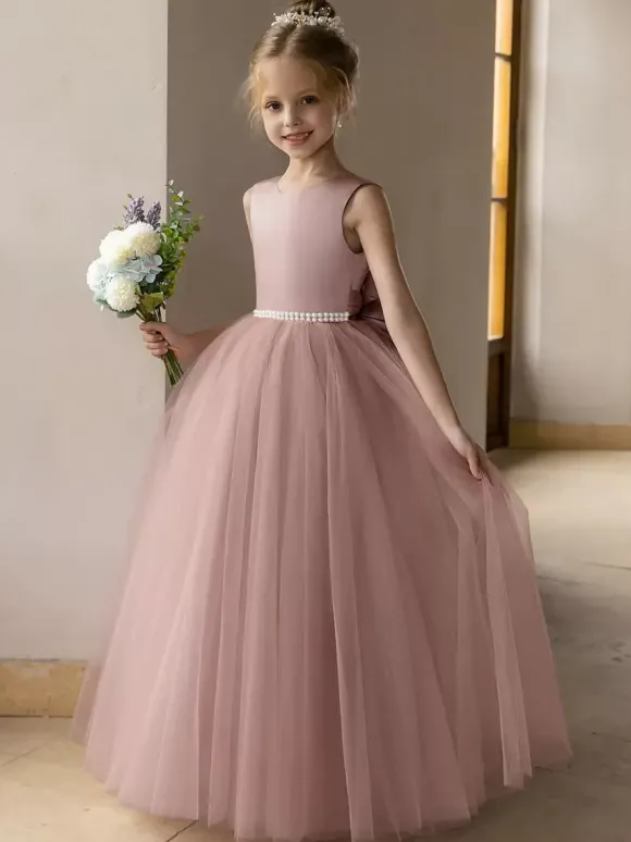 Robes de demoiselle d'honneur de mariage robes d'occasion spéciale rose Lotus n艙uds sans manches