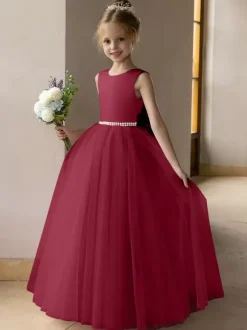 Robes de demoiselle d'honneur de mariage robes d'occasion spéciale rose Lotus n艙uds sans manches