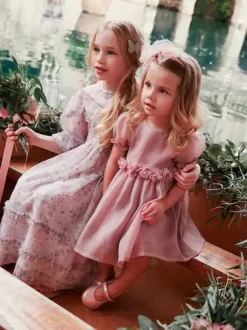 Robes de demoiselle d'honneur de mariage Robes d'occasion spéciale Fleurs à manches courtes rose pâle
