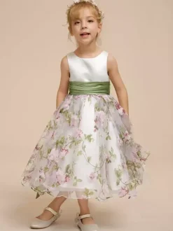 Robes de demoiselle d'honneur blanches en tissu satiné blanc sans manches à col bijou