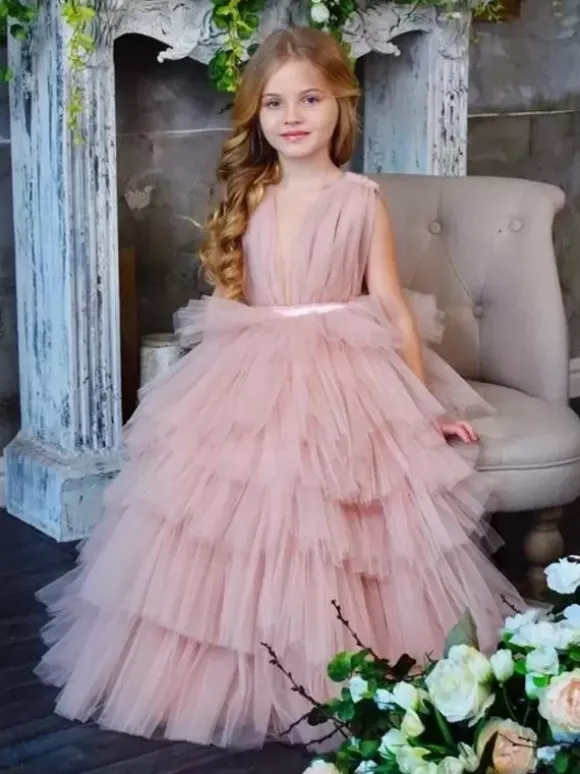 Robes de demoiselle d'honneur de mariage Robes pour occasions spéciales Rose Sans manches À volants