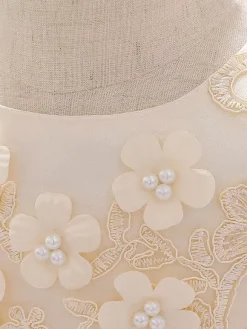 Robes de demoiselle d'honneur blanches robes d'occasion spéciale dentelle Champagne sans manches col bijou robes de demoiselle d'honneur