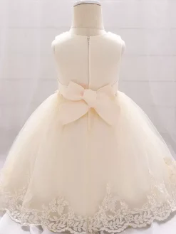 Robes de demoiselle d'honneur blanches robes d'occasion spéciale dentelle Champagne sans manches col bijou robes de demoiselle d'honneur