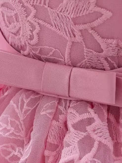 Robes de demoiselle d'honneur blanches robes d'occasion spéciale dentelle rose sans manches col bijou robes de demoiselle d'honneur