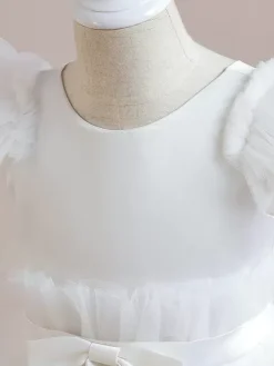 Robes de demoiselle d'honneur blanches robes d'occasion spéciale en polyester rose manches courtes col bijou robes de demoiselle d'honneur