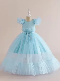 Robes de demoiselle d'honneur blanches robes d'occasion spéciale en polyester rose manches courtes col bijou robes de demoiselle d'honneur