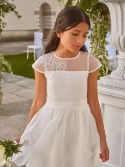 Robes de demoiselle d'honneur blanches en polyester blanc à manches courtes et col bijou