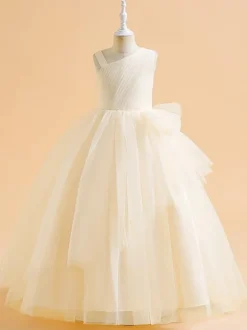 Robes de demoiselle d'honneur vertes de Noël en tulle sans manches avec décolleté conçu