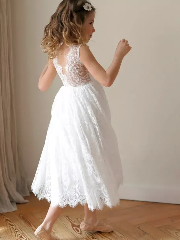 Robes de demoiselle d'honneur blanches en tulle ivoire sans manches à col bijou