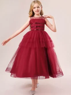 Robes de demoiselle d'honneur blanches robes d'occasion spéciale en Tulle Champagne sans manches col bijou robes de demoiselle d'honneur
