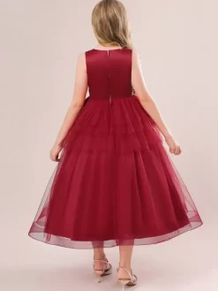 Robes de demoiselle d'honneur blanches robes d'occasion spéciale en Tulle Champagne sans manches col bijou robes de demoiselle d'honneur