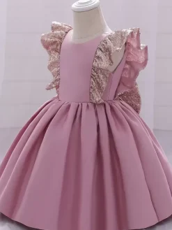 Robes de demoiselle d'honneur blanches robes d'occasion spéciale en polyester rose manches courtes col bijou robes de demoiselle d'honneur