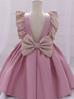 Robes de demoiselle d'honneur blanches robes d'occasion spéciale en polyester rose manches courtes col bijou robes de demoiselle d'honneur