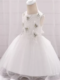 Robes de demoiselle d'honneur blanches robes d'occasion spéciale dentelle rose camée sans manches col bijou robes de demoiselle d'honneur