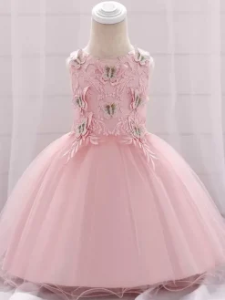 Robes de demoiselle d'honneur blanches robes d'occasion spéciale dentelle rose camée sans manches col bijou robes de demoiselle d'honneur