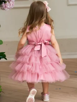 Robes de demoiselle d'honneur blanches en Tulle rose camée sans manches col bijou robes de demoiselle d'honneur