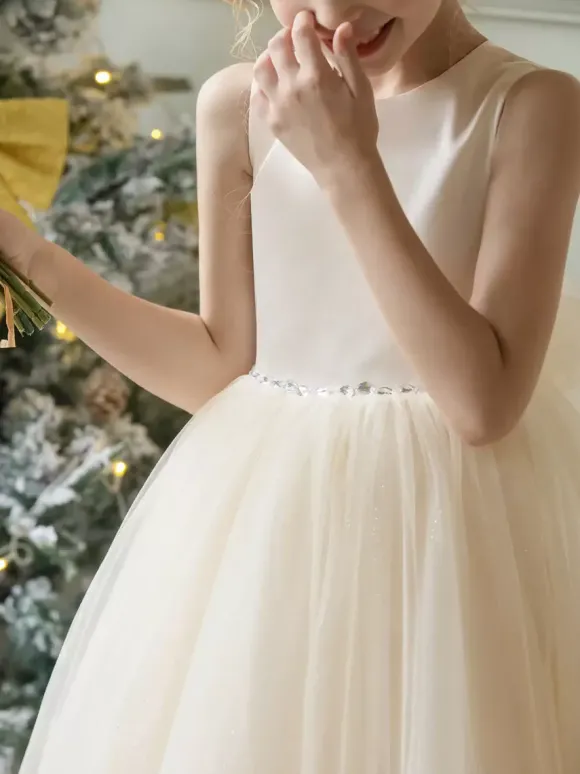 Robes de demoiselle d'honneur de mariage Robes d'occasion spéciale Champagne Arcs sans manches