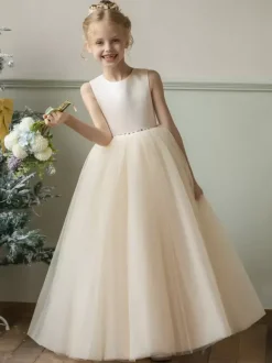 Robes de demoiselle d'honneur de mariage Robes d'occasion spéciale Champagne Arcs sans manches