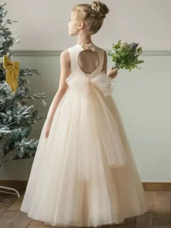 Robes de demoiselle d'honneur de mariage Robes d'occasion spéciale Champagne Arcs sans manches