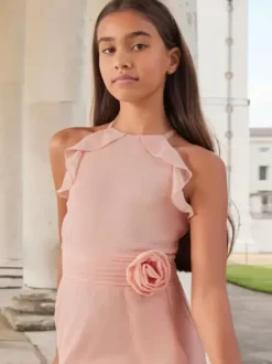 Robes de demoiselle d'honneur de mariage Robes pour occasions spéciales Rose sans manches Volants