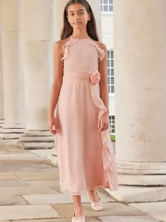 Robes de demoiselle d'honneur de mariage Robes pour occasions spéciales Rose sans manches Volants