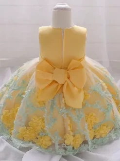 Robes de demoiselle d'honneur blanches robes d'occasion spéciale dentelle jaune sans manches col bijou robes de demoiselle d'honneur
