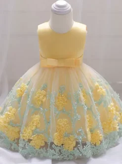 Robes de demoiselle d'honneur blanches robes d'occasion spéciale dentelle jaune sans manches col bijou robes de demoiselle d'honneur