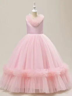 Robes de demoiselle d'honneur blanches robes d'occasion spéciale en Tulle Champagne sans manches col en v robes de demoiselle d'honneur