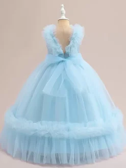 Robes de demoiselle d'honneur blanches robes d'occasion spéciale en Tulle Champagne sans manches col en v robes de demoiselle d'honneur