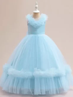 Robes de demoiselle d'honneur blanches robes d'occasion spéciale en Tulle Champagne sans manches col en v robes de demoiselle d'honneur