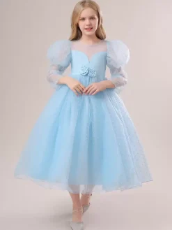Robes de demoiselle d'honneur blanches robes d'occasion spéciale dentelle jaune manches longues col bijou robes de demoiselle d'honneur