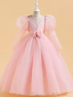 Robes de demoiselle d'honneur blanches robes d'occasion spéciale dentelle jaune manches longues col bijou robes de demoiselle d'honneur