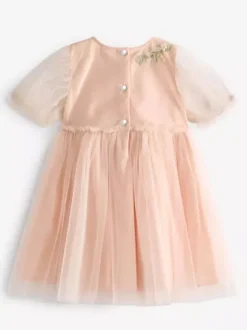 Robes de demoiselle d'honneur de mariage Robes d'occasion spéciale Manches courtes rose pâle brodées