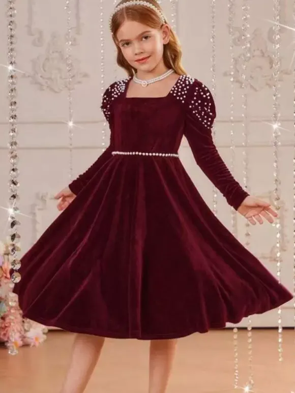 Robes de demoiselle d'honneur de mariage Robes pour occasions spéciales Émeraudes Manches longues Perles