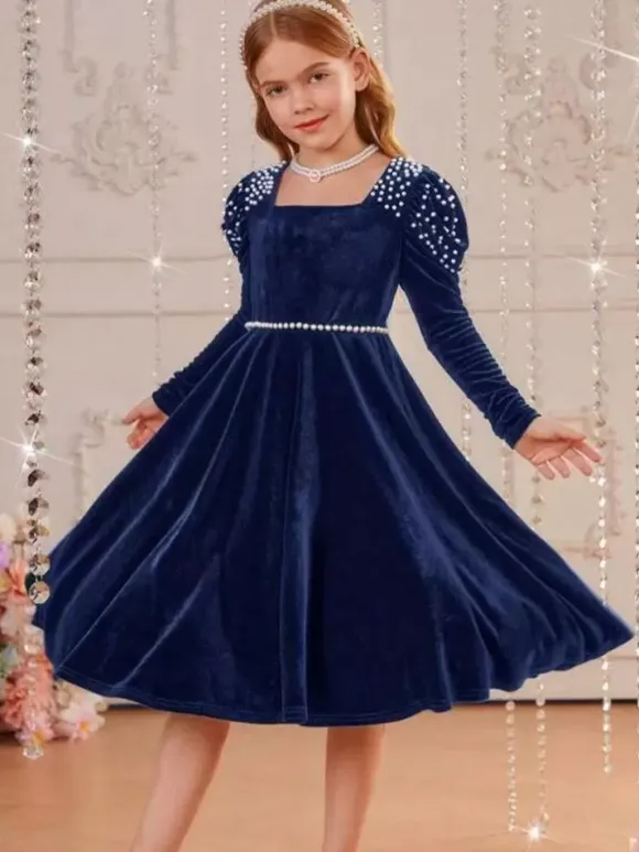 Robes de demoiselle d'honneur de mariage Robes pour occasions spéciales Émeraudes Manches longues Perles