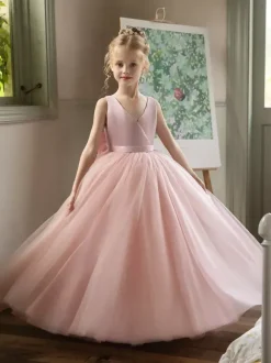 Robes de demoiselle d'honneur de mariage robes d'occasion spéciale n艙uds roses sans manches